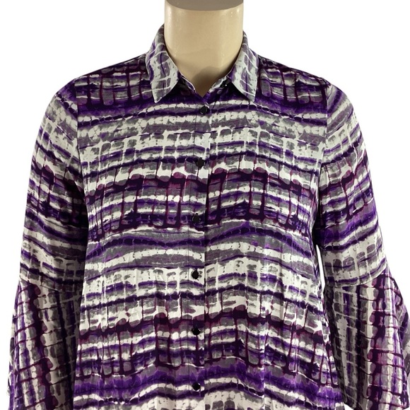Jones New York Button Front Blouse Purple Abstract Print Size Large - Picture 2 of 7